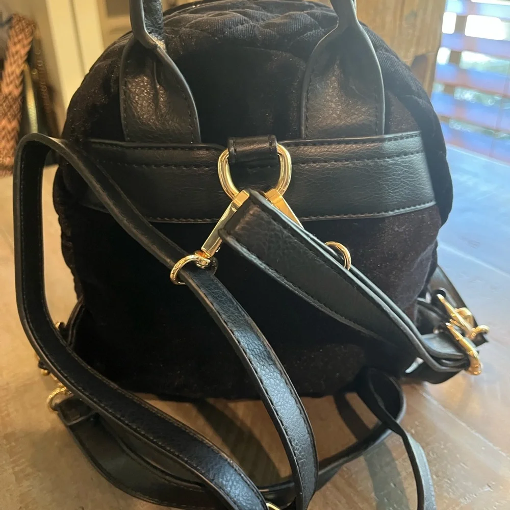 bebe Black Quilted Velvet Mini Backpack with Gold Hardware - Picture 9 of 10